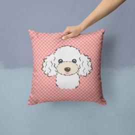 Caroline's Treasures BB1257PW1414 Checkerboard Pink White Poodle Canvas Fabric Decorative Pillow, 14Hx14W, Multicolor