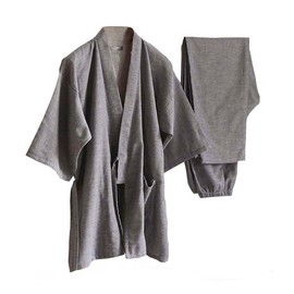 Classical Japanese Style Pajamas Traditional Cotton Bathrobe Kimono Casual Clothes for Adults, for Summer and Autumn, Gray