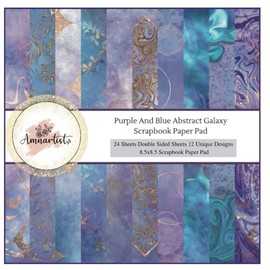 Purple And Blue Abstract Galaxy Scrapbook Paper Pad - 8.5 x 8.5 - Marble Effect - Gold Effect - Geometric Shapes - Swirly Texture for Scrapbooking, ... Junk Journaling, Art Journaling and much more