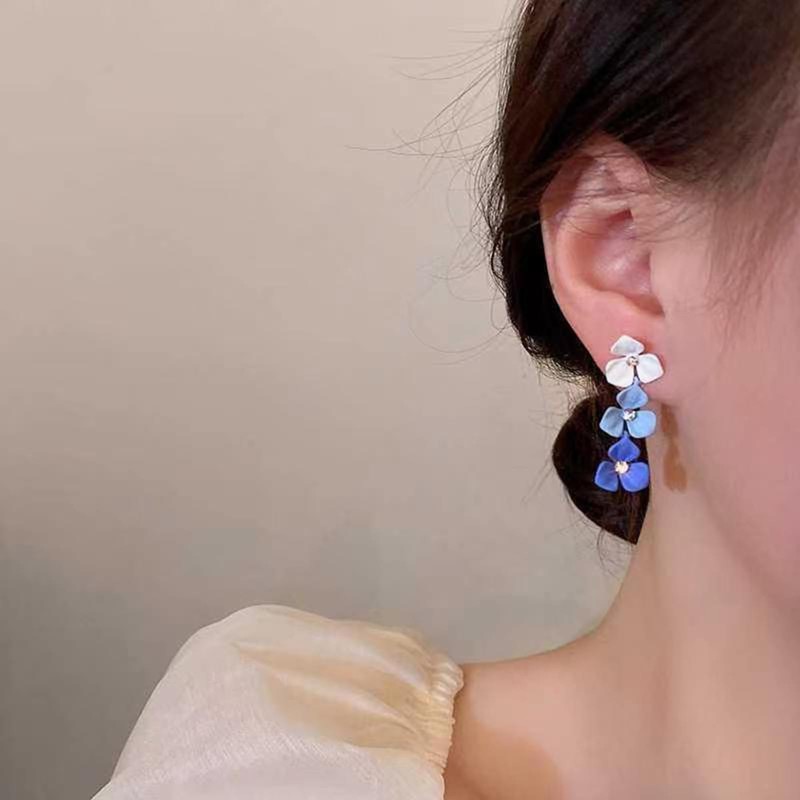 Long Flower Petal Earrings Boho Layered Floral Drop Earrings Flower