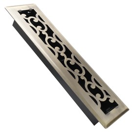 SANYCASA 2x12 Inches Air Floor Vents Register Ease Adjust Air Flow Savannah Design-Heavy Duty Walkable Steel Decorative Floor Vent for Room - Antique Brass Floor Vent Covers