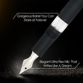 FPR Jaipur V2 Fountain Pens for Writing w/Black Ink Bottle – Piston Filled Refillable, Stainless Steel Ultra Flex Nib Calligraphy Fountain Pens w/Acrylic or Ebonite Body - Clutchless Luxury Pens