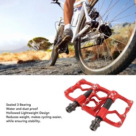 Bike Pedals, 3 Bearings Bicycle Pedals Lightweight Bicycle Platform Pedals with Anti Skid Nails, 9/16 Aluminum Alloy Carbon Fiber Red Bicycle Flat Pedals for Road Mountain