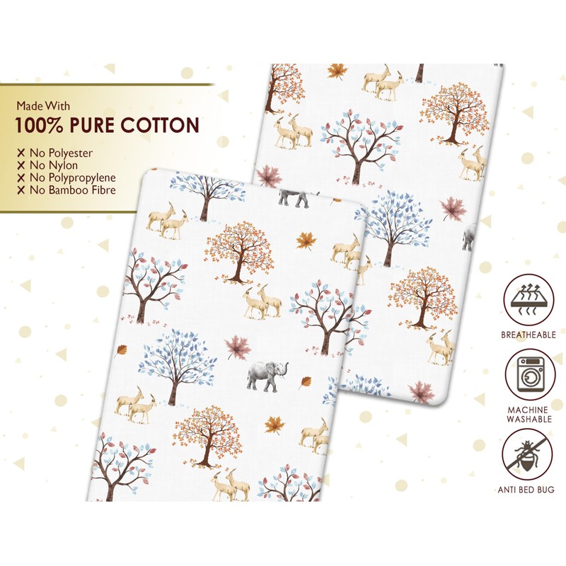 2 Pcs Crib Fitted Sheets - Made from 100% Cotton