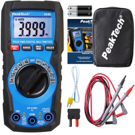 PeakTech 1041 True RMS Digital Multimeter, Auto-Range, 4,000 Counts, Continuity Tester, Multiple Meter, Voltmeter; 600 V - 10 A AC/DC - CAT III, Black