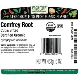 Frontier Co-op Comfrey Root, Cut and Sifted, Certified Organic, Kosher | 1 lb. Bulk Bag | Symphytum officinale L.