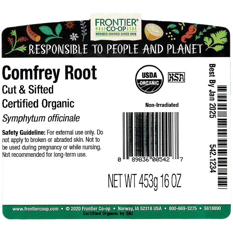 Frontier Co-op Comfrey Root, Cut and Sifted, Certified Organic, Kosher