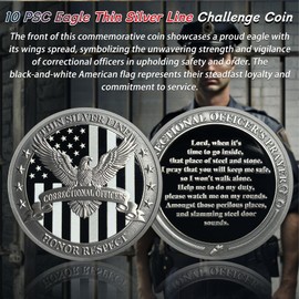 10PCS Eagle Thin Silver Line Challenge Coin - Correctional Officer Prison Police Thin Gray Line Token Medallions - Thank You Law Enforcement Corrections Officer Gifts - Honor US Correctional Officers
