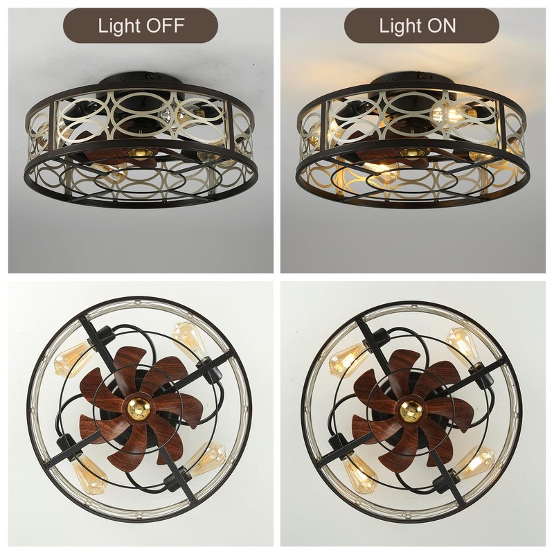 HUEOCZW 20" Caged Ceiling Fan with Light and Remote，bladeless Ceiling