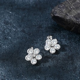 Cupimatch Women's Clip-On Earrings Without Pierced Ears Clip Earrings Women's Stud Earrings Silver 925 Flower Rhinestone Earrings Cute Ear Clip for Girls Women, Stainless Steel