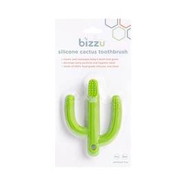 Bizzu Cactus Silicone Teether Toothbrush, Toothbrush for Infants, Multiple Soothing Surfaces, BPA Free, Green