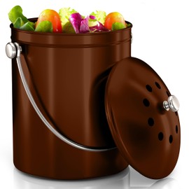 Utopia Kitchen Compost Bin for Kitchen Countertop, 1.3 Gallon Compost Bin for Kitchen with Lid, Includes 1 Spare Charcoal Filter (Copper)