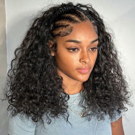 HIRIREMY Curly Bob Wig Human Hair 13x4 HD Lace Front Wigs For Black Women Human Hair Pre Plucked Wear And Go Glueless Short Wet And Wavy Braided Wig Black Color 16 Inch