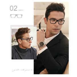 Missfive 2 pack Blue Light Blocking Reading Glasses, Premium Black Frame Readers for Women/Men, Stylish Rectangular Presbyopic Eyewear with Update hinge, 1.5x