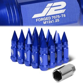 20Pcs M12 x 1.25 7075-T6 Aluminum 80mm Spiked Cap Lug Nut with Socket Adapter, Blue