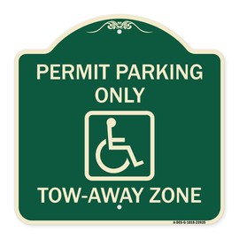 SignMission Designer Series Sign - Georgia ADA Handicapped Parking Sign Accessible Permit Parking Only, Tow-Away Zone with Symbol | Green & Tan 18" X 18" Heavy-Gauge Aluminum Architectural Sign