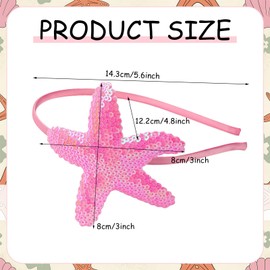 Pvoiue Mermaid Starfish Headband for Women Girls, Pink Holography Sequins Mermaid Starfish Hair Band for Women Girls Hair Accessories Summer Birthday Wedding Party Supplies