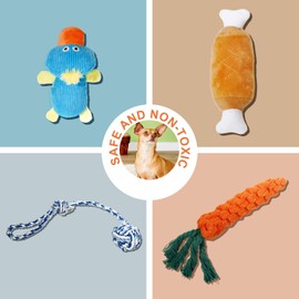 Toozey Puppy Toys, 7 Pack Durable Small Dog Toys, Squeaky Plush Dog Toys, and Teeth Cleaning Natural Cotton Rope Dog Toys with Laundry Bag, Non-Toxic and Safe