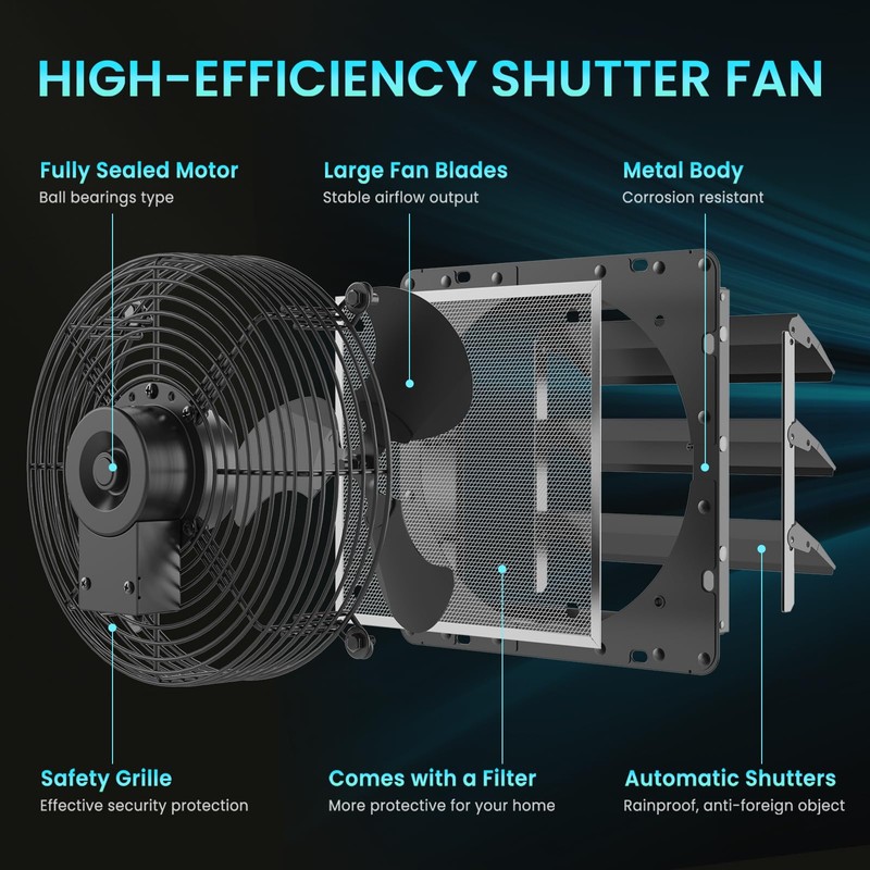 HG Power Upgraded 10 Inch Shutter Exhaust Fan, 647CFM Low
