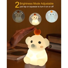 Emmanoth LED Elephant Night Light, Cute Squishy Elephant Lamp, Silicone Night Light for Nursery, Rechargeable Dimmable Nightlight for Bedrooms and Elephant Gifts for Women (White-Blue)