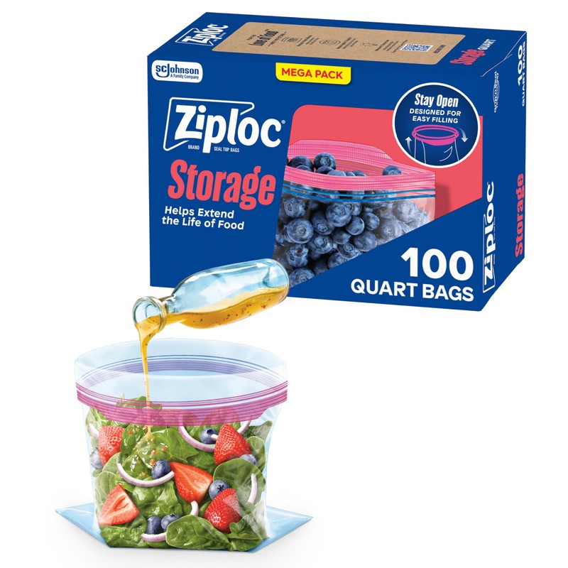 Ziploc Bolsas de almacenamiento de alimentos de cuarto de galón,