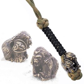 CooB EDC Paracord Knife Lanyard with Hand Casted Solid Metal Paracord Bead Charm Pendant Animals Collection, Custom Paracord Lanyards for Knives (Gorilla)