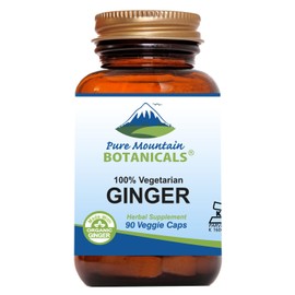 Pure Mountain Botanicals Ginger Capsules - Kosher Vegan with 1000mg Organic Ginger Root Supplement