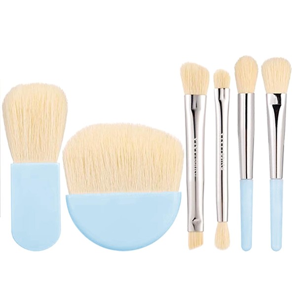Travel Makeup Brush Set - 6 Pcs Portable Mini Brushes