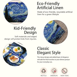 Starry Night Placemats Set of 6,Table Mats Non-Slip Heat Resistant Washable Placemat for Party Kitchen Dining Table Decoration Indoor Outdoor