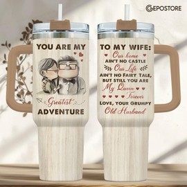 GEPOSTORE Valentines Day Gifts for Wife Husband, Old Couple 40 Oz Tumbler with Handle, To My Wife Valentines Cup, Cartoon Movie Characters Mug, Gifts for Movie Lovers