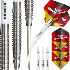 Unicorn Darts Set Global | Irina 'Ice Baby' Armstrong | 90% Natural Tungsten Barrels with Intricately Machined Grip Rings | Durable Stunning Ultrafly Flights | Steel Tip Volute Points | 23 g