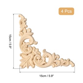 uxcell 4Pcs Carved Wood Appliques Onlays, 15x15 cm/5.9x5.9 in Unpainted Little Wooden Corners Flower Carvings Decals for Mirrors Cabinets Walls Doors Chests Dressers Night Stand