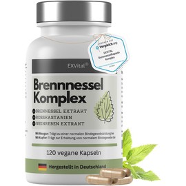 EXVital Nettle Capsules Complex with Grapevine & Horse Chestnut Extract, 800 mg Nettle Extract per Day, 120 Vegan Capsules, Clever with Manganese & Copper, Vegan & No Additives