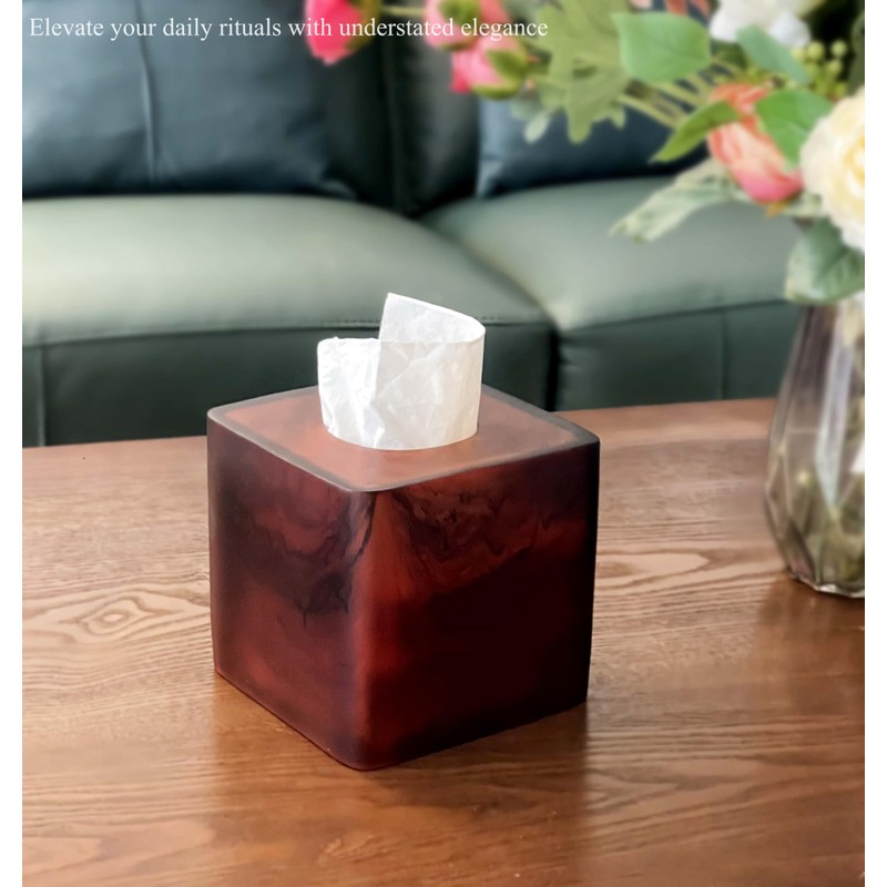 Smooth Tortoiseshell Finish Facial Tissue Box Cover - Brown Resin