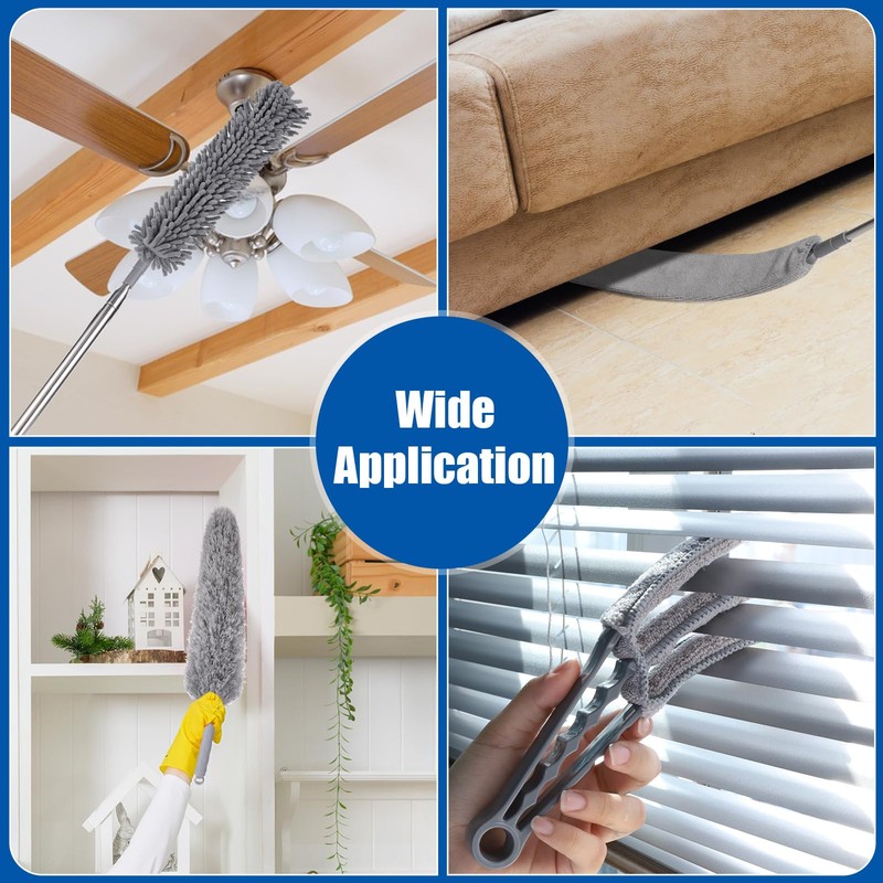 9PCS Dusters for Cleaning,Extendable Microfiber Duster with Extension Pole Up