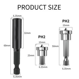 10pcs Drywall Screw Depth Setter PH2 Magnetic Positioning Screwdriver Bits, Drywall Bit, 1/4 Inch Hex Shank Drywall Screw Driver Bit Set with 60mm Extension Socket Drill Bit Holder for Plasterboard