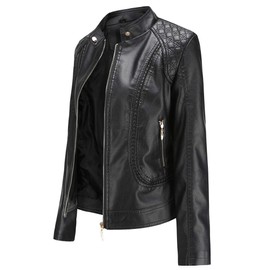 Women's Trendy Faux Leather Jacket Moto Short Jacket Fashion PU Jacket Coat (XL, Black)