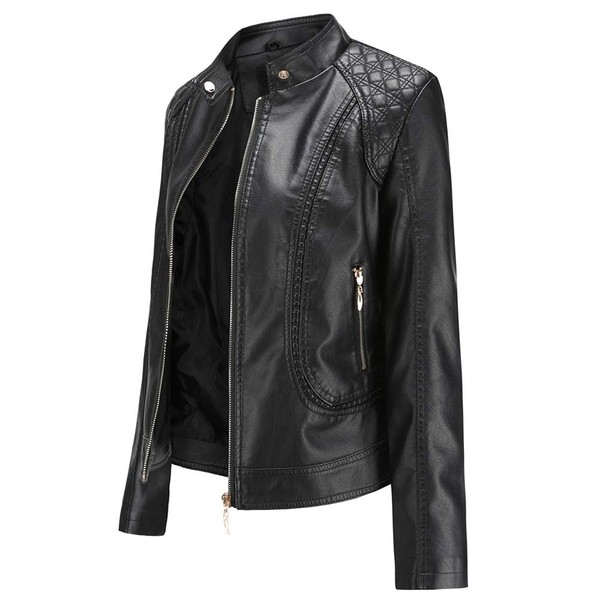 Women's Trendy Faux Leather Jacket Moto Short Jacket Fashion PU