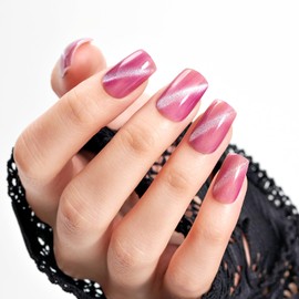 Cat Eye Press on Nails Medium Long Purple False Nails Glossy Design Artificial Nails Stick On Nails Tips Glue On Nails For Women