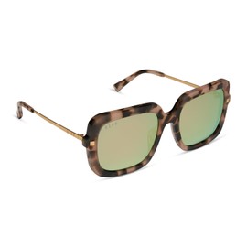 DIFF Sandra Designer Oversized Square Sunglasses for Women UV400 Protection, Himalayan Tortoise + Taupe Mirror