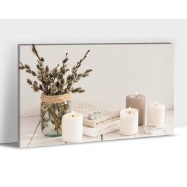 Zen Wall Art Decor, Modern Bathroom Zen Decor Wall Art, Relaxing Zen Canvas Wall Art for Spa Home Room Decor, White Candle and Tranquil Plant Zen Art Prints for Office Bedroom Wall Decor 12x18 Inches