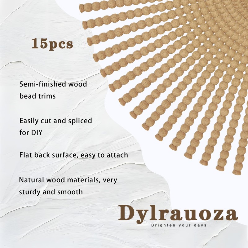 Dylrauoza Beaded Wood Trim Molding, 15 Pack Unfinished Half-Round Decorative