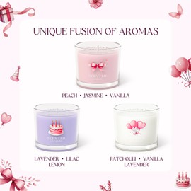 CHILLFLAME Birthday Candles, Scented Candles Gift Set for Stress Relief, 3 Votive Candles for Women and Men, Birthday Candle Gifts for Women (Pink + Purple + White, 7 oz)