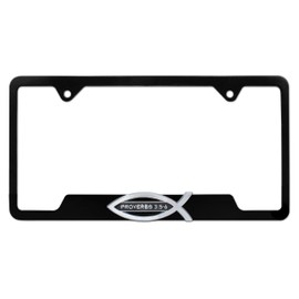 Elektroplate – Christian Fish Ichthys Bible Verse Proverbs 3:5-6 on Black All-Metal Open Corners Premium 3D License Plate Frame Tag Holder for Cars/SUVs/Trucks Weather-Proof Automotive Accessory