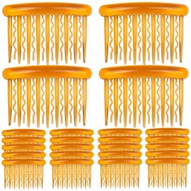 ELANE 24 Pcs Plastic Side Hair Twist Comb Small Hair Clip Comb with Teeth Hair Accessories Bridal Wedding Veil Comb for Women Girls and Crafts DIY 4 Colors. (Light coffee)