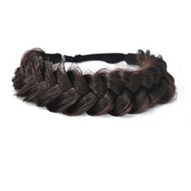 STHEJFB Braid Headband 2 Strands Messy Classic Chunky Plaited Wide Braids Elastic Stretch Quality Synthetic Braided Headband Women Girl Bohemian Hair Braid 65g (Dark red B-type)