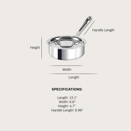 All-Clad D3 3-Ply Stainless Steel Sauce Pan 1 Quart Induction Oven Broiler Safe 600F Pots and Pans, Cookware Silver