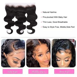 Lace Frontal Closure Body Wave Frontal 13 x 4 Transparent Lace Frontal 100% Human Hair 150% Density Natural Colour (16 Inches)