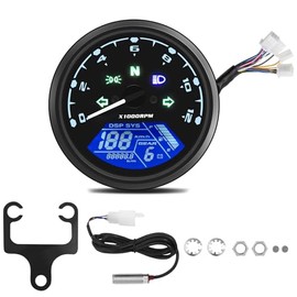 Geloo 12000RPM Motorcycle Speedometer Digital Speedometer with Brackets, 199 km/h MPH Universal for 1,2,4 Cylinders with Multifunctional Indicator Light 12 V