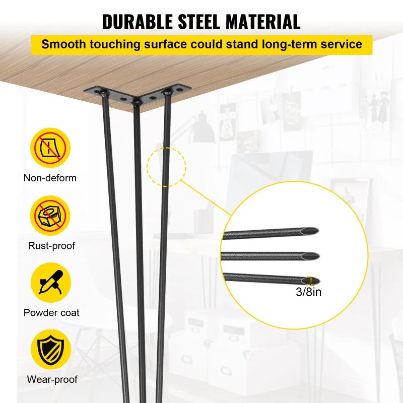 30\" Black Hairpin Table Legs Set of 4 880lbs Load